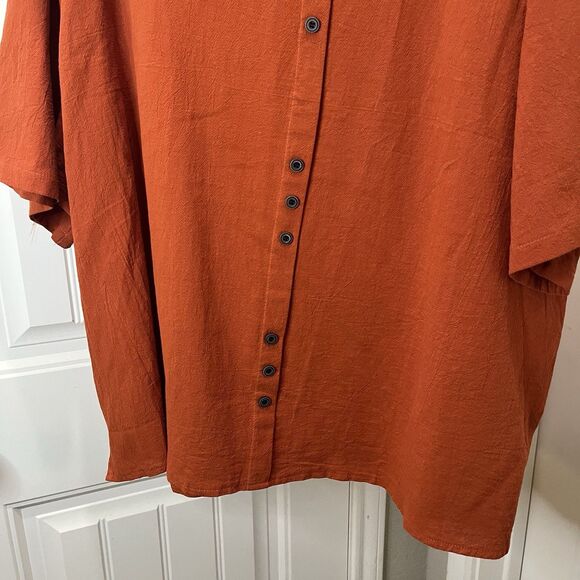 Womens Burnt Orange Short Sleeve Faux Button Lagenlook Oversized Top Size 3X/4X - Picture 3 of 10